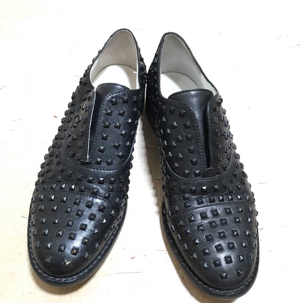 Kenneth Cole Sackett Studded Leather Loafers Black Rockstud Style Size 6